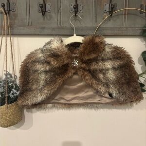 Joyfolie Brown and Tan Faux Fur Cape